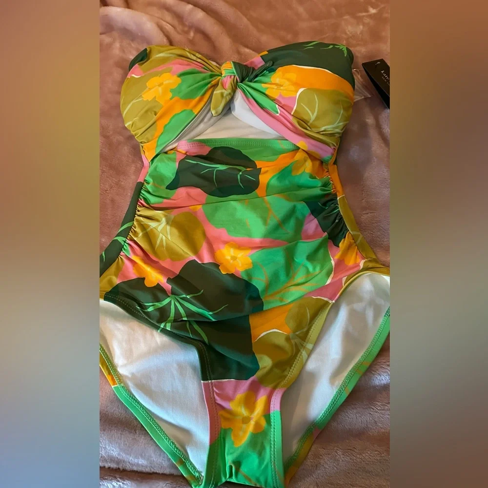 Kate Spade Cucumber Floral Tie Bandeau One-Piece - Picture 3 of 6